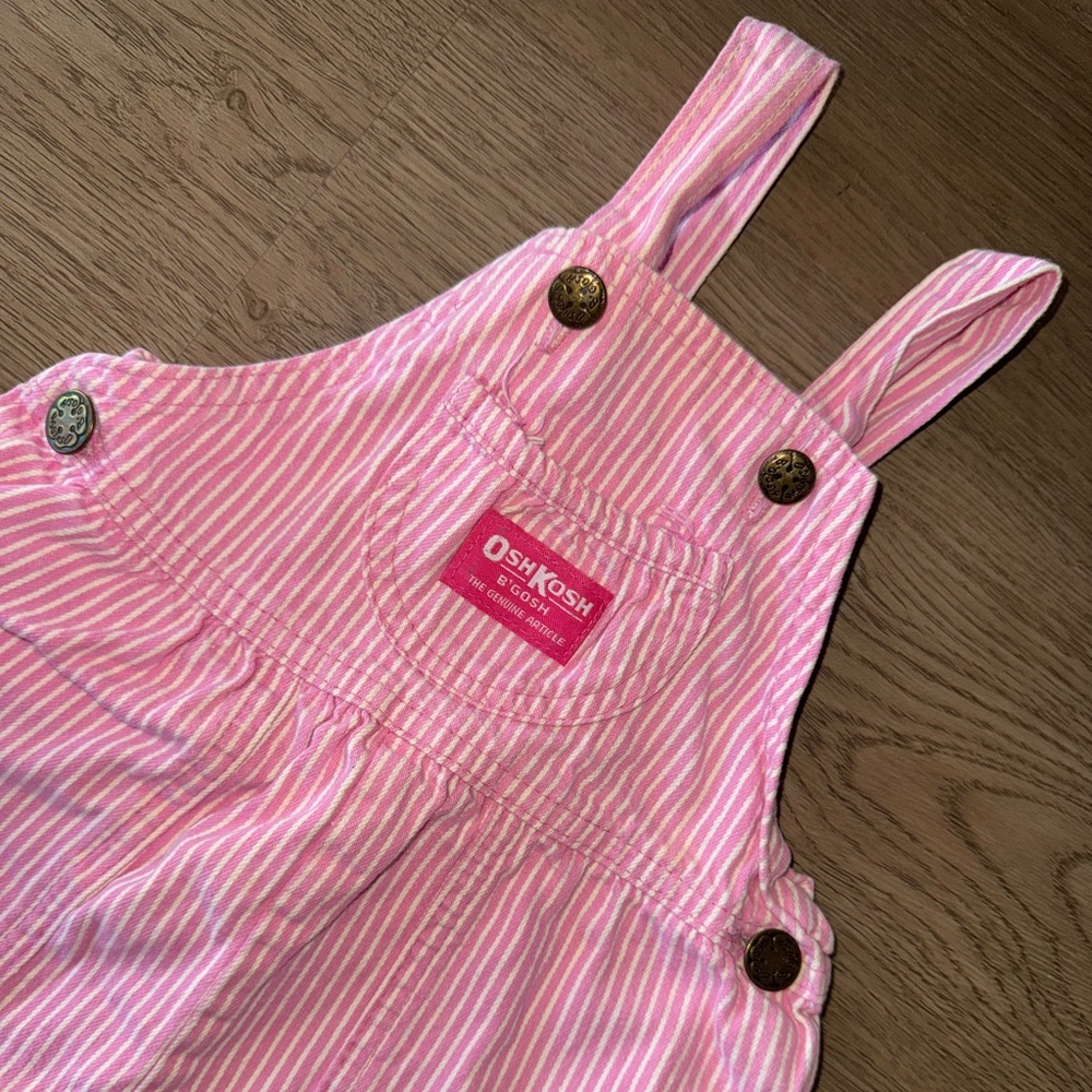 Vintage USA OshKosh B'gosh Pink Striped 100%Cotton Overalls Baby Girl 24 Months